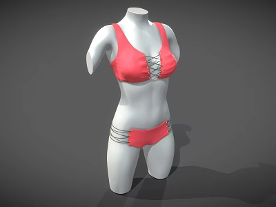 Women's Red Bikini Swimsuit With Stylish Straps On Mannequin 3d model