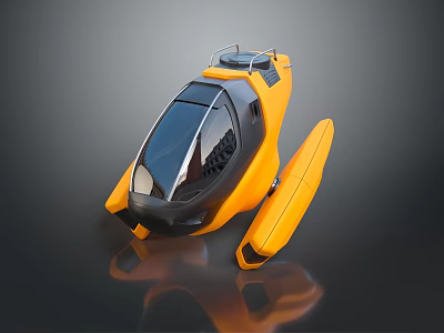 Yellow And Black Underwater Submersible With Transparent Cockpit And Side Wings 3d model