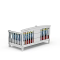 White Baby Crib With Guard Rails Drawer Red Base And Patterned Mattress