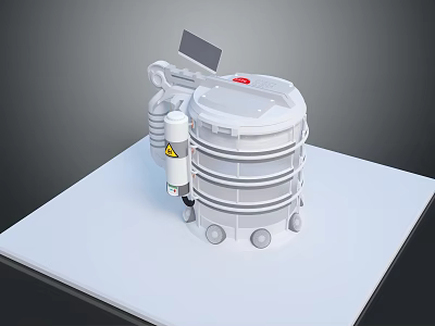 White Industrial Cylindrical Machine With Multi layer Structure Arm Display Screen And Wheels 3d model