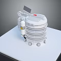 White Industrial Cylindrical Machine With Multi layer Structure Arm Display Screen And Wheels 3d model