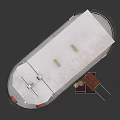 3D Rendered Ship With Roof Life Rings And Ramp