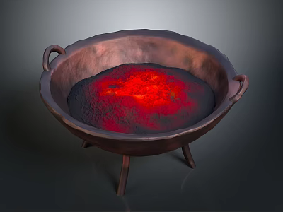 Stylish Copper Decorative Bowl With Handles Three Legs And Red Glowing Interior 3d model