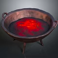 Stylish Copper Decorative Bowl With Handles Three Legs And Red Glowing Interior