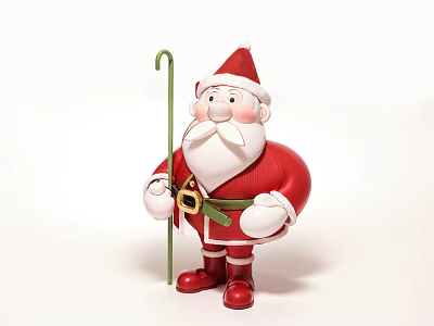 Santa Claus Decorative Ornament Set With Red Outfit White Beard Green Staff For Christmas Decoration 3d model