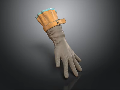 Durable Gray Rubber Household Gloves With Yellow Blue Wrist Strap Design 3d model
