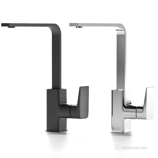 Modern Stylish Black And Silver Faucets With Contemporary Design Features 3d model 