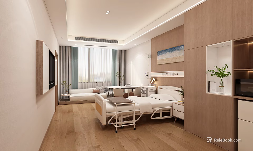 Hospital Outpatient Ward Interior With Medical Bed And Natural Light 3d model 