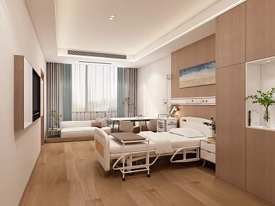 Hospital Outpatient Ward Interior With Medical Bed And Natural Light 3d model