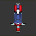 Red and Blue Modern Scooter with Classic Headlight White Seat and Smooth Body Reflection