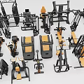 Diverse Sports Equipment With Black And Orange Design Multiple Strength Training Machines