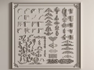 Ornamental Carved Decorative Elements Arranged in White Frame with Various Shapes 3d model