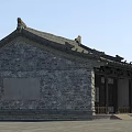 Traditional Ancient Building Featuring Stone Walls Wooden Railing Carved Doors Windows and Curved Eaves