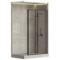 Modern Black Frame Shower Enclosure With Rainfall Shower Head And Gray Tiles