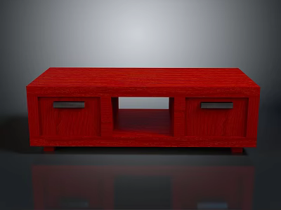 Contemporary Red Wooden TV Stand With Drawers And Open Shelf Design 3d model