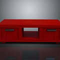 Contemporary Red Wooden TV Stand With Drawers And Open Shelf Design