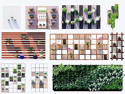 Vertical Living Wall Design With Various Plant Decor And Wooden Structure Elements 3d model