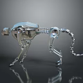 Shiny Silver Mechanical Leopard Sculpture With Robotic Joints And Metal Structure 3d model