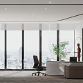 Modern Open Office Interior Design With Large Windows City View White Furniture And Green Plants