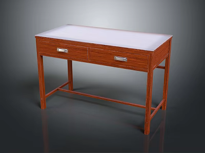 Elegant Wooden Table With Two Drawers And Smooth White Top Surface For Home 3d model