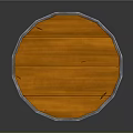 Round Wooden Tabletop With Silver Metal Edge And Cross Structure Wooden Legs