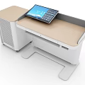 Multifunctional Desk with Tablet on Light Wood Top and White Modern Sleek Frame