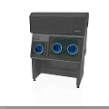 Gray Laboratory Fume Hood Structure With Two Blue Circular Windows And Stand