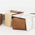 Modern Sofa Stools with Marble Top Wooden Frame and Brown Cushions