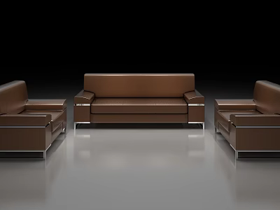 Modern Brown Leather Sofa Set With Metal Legs And Matching Single Seats 3d model