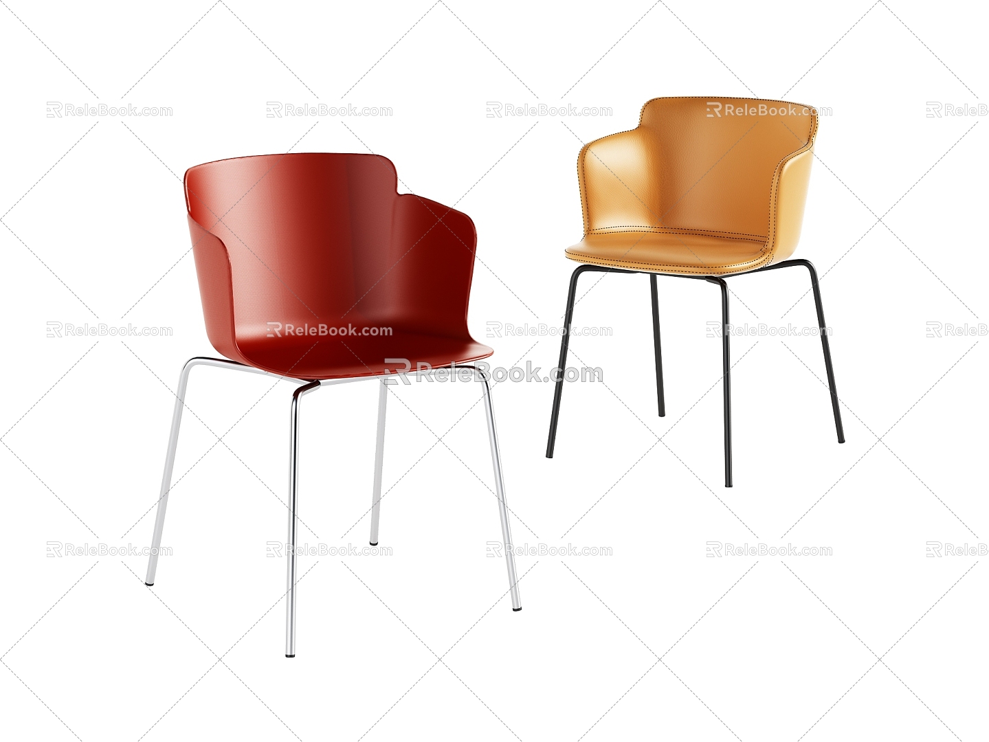 Simple and stylish atmospheric plastic leather dining chair combination 3d model