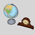 Colorful Globe and Wooden Mantel Clock Decorative Ornament Set for Home