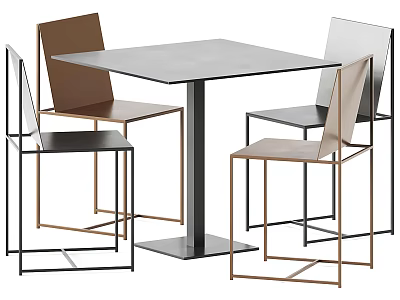 Modern Square Table And Chair Set With Metal Frame And Multicolored Seats 3d model