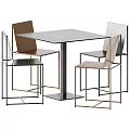 Modern Square Table And Chair Set With Metal Frame And Multicolored Seats 3d model