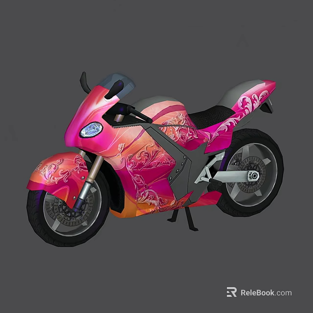 Stylish Pink and Orange Motorcycle with Intricate Floral Patterns and Modern Design 3d model 