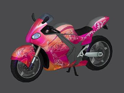Stylish Pink and Orange Motorcycle with Intricate Floral Patterns and Modern Design 3d model