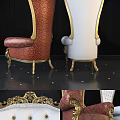 Elegant Red And White Single Sofa With Golden Carved Frame And Button Tufted Design