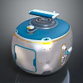 Cartoon Style Round Futuristic Robot With Blue Top Silver Body And Yellow Control Buttons