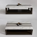 Modern Marble Top Coffee Table With Dark Frame And Decorative Tray Featuring Cups 3d model