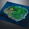Detailed 3D Island Terrain Model Showcasing Mountainous Areas And Coastal Features