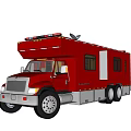 Red Functional Vehicle With Emergency Lights Satellite Dish And Windows In Snowy Landscape