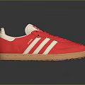 Red Casual Classic Sneakers With White Stripes And Brown Sole Design