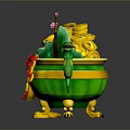 Traditional Green Decorative Container Filled With Gold Coins Dragon Ornaments Red Beads And Plum Branch