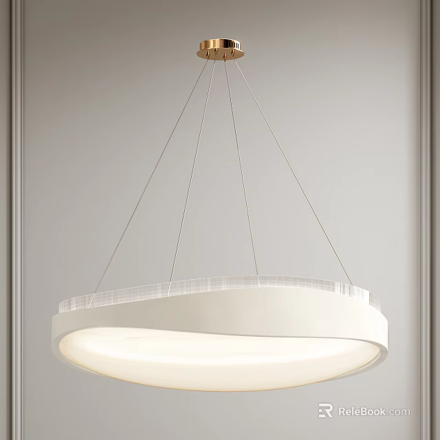 Round White Pendant Light with Transparent Edge Modern Design Hanging in Room Interior Decor 3d model 