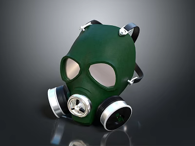 Military Green Gas Mask With Dual Filters As Protective Weapon Gear Equipment 3d model