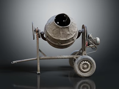 Old Cement Mixer with Metal Structure and Wheels for Construction Use 3d model