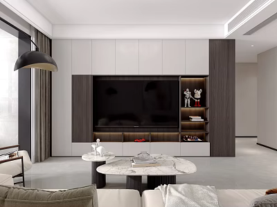 Modern Living and Dining Room Interior Design With TV Wall Sofa And Marble Coffee Table 3d model