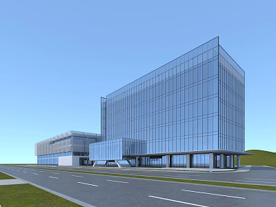Modern Commercial Complex With Glass Curtain Facade Architectural Design And Green Surroundings 3d model