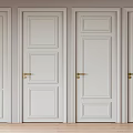 White Swing Doors With Various Panel Designs And Gold Handles In Modern Interior 3d model