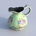 Light Green Pitcher Vase With Floral Pattern And Colorful Flower Designs