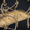 Elegant Gold Two Tiered Commercial Service Cart With Ornate Metal Frame And Decorative Wheels